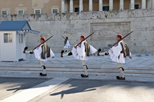 Guard Prints: Evzone soldiers, Changing the Guard, Syntagma Square, Athens, Greece, Europe