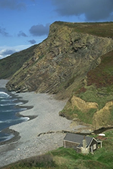 Sea Cliffs Prints: Example of folding in rocks, Millook Beach, Cornwall, England, United Kingdom, Europe