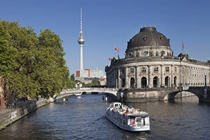 Television Tower Prints: Excursion boat on Spree River, Bode Museum, Museum Island, UNESCO World Heritage Site