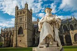 Book Prints: Exeter Cathedral with statue of Richard Hooker, Devon, England, United Kingdom, Europe