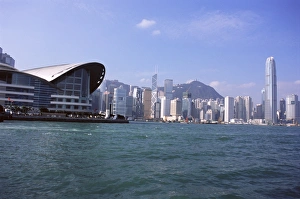 Convention Center Prints: Exhibition and Convention Center and skyline, Victoria Harbour, Hong Kong, China, Asia