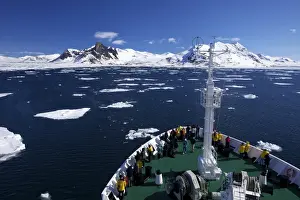 Vessel Prints: Expedition cruise vessel in Hornesund Fjord in summer sunshine, Spitzbergen