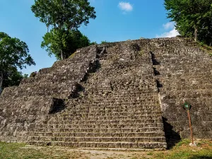 Rituals Prints: Exploration of north acropolis at yaxha archaeological site in guatemala with steps and ancient structures