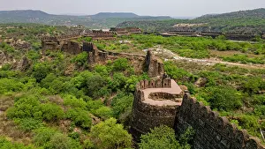 Fortifications Prints: Exploration of Rohtas Fort in Punjab Pakistan showcasing its ancient architecture and surrounding landscape
