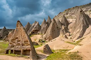 Cappadocia Prints: Explore ancient houses carved into rocks in Selime town located in Cappadocia, Turkey