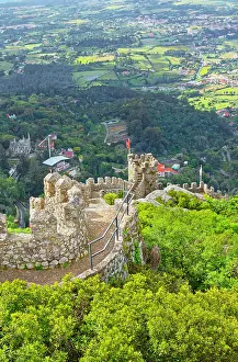 Ramparts Prints: Explore the ancient walls of Castelo dos Mouros overlooking the stunning landscape of Sintra in Portugal