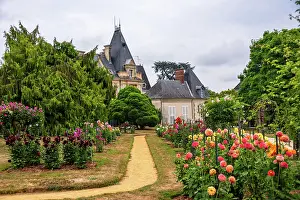 Enjoyment Prints: Explore blooming flowers and paths leading to a pavilion in Thabor Gardens in Rennes
