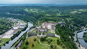 Observation Prints: Explore the historical citadel of Besancon from an aerial view in the region of eastern France