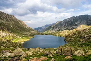 Adventures Prints: Explore Long Lake surrounded by mountains in Mercantour National Park located in the Alpes-Maritimes department of