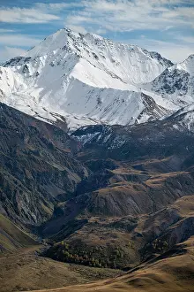 Geography Prints: Explore mountain scenery near Mount Elbrus in Kabardino-Balkaria in the Caucasus region of Russia during the day