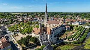 Rooftops Prints: Exploring the aerial view of the Abbey Church of Saint-Savin-sur-Gartempe in France with surrounding landscape