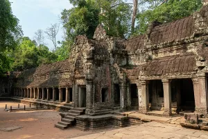 Sculptures Prints: Exploring ancient stone structures at Ta Prohm Temple in Angkor, Cambodia