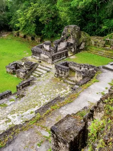 Rituals Prints: Exploring the ancient structures of the Central Acropolis in Tikal from a high viewpoint in Guatemala