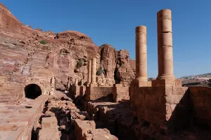 Columns Prints: Exploring the ancient theater carved into the rocks in Petra