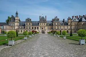 Center Prints: Exploring the architecture of Fontainebleau Palace and its gardens in France on a sunny day