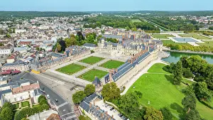 Streets Prints: Exploring the beauty of Fontainebleau Palace from the sky near the historic town in France