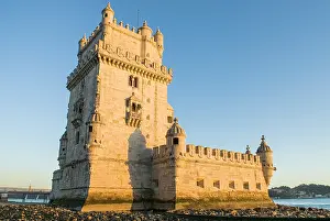 Center Prints: Exploring Belem Tower near the Tagus River in Lisbon, Portugal during a sunny day