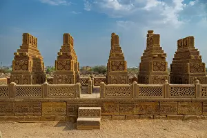 Cemetery Prints: Exploring Chaukhandi tombs with detailed carvings and ancient structures in a historic site