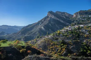 Peaks Prints: Exploring Gunib village set against the mountain backdrop in Dagestan during the autumn season