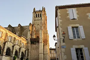 Pedestrian Prints: Exploring the historic architecture of a church tower in the town of Condom in Gers department of France