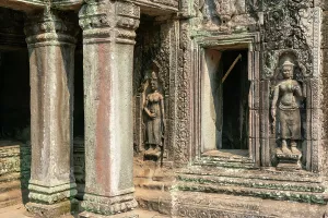 Columns Prints: Exploring the intricate carvings and stone structures at Ta Prohm Temple in Angkor