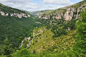 Gorges Prints: Exploring the Jonte Gorges in Lozere with rocky cliffs and lush greenery from a high viewpoint in France