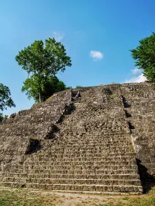 Stairs Prints: Exploring the north acropolis at yaxha archaeological site in guatemala