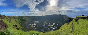 Volcano Prints: Exploring Rano Kau Volcano with its crater lake and lush landscape on Easter Island in Chile