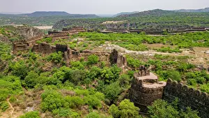 Fortifications Prints: Exploring Rohtas Fort showcasing ancient architecture and surrounding greenery in Punjab
