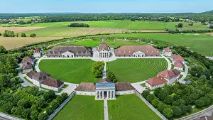Sustainable Prints: Exploring the Royal Saltworks at Arc-et-Senans, France from above in a clear daytime sky