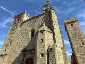 Caceres Prints: Exploring the structure of the Church of San Mateo in Caceres Spain overlooking the sky and surrounding architecture