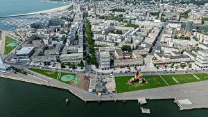 Roads Prints: Exploring the UNESCO site of Le Havre from above in Normandy, France during a clear day
