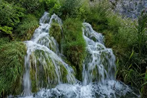 Waterfalls Prints: Exploring waterfalls at Plitvice Lakes National Park in Croatia with flowing water and natural scenery