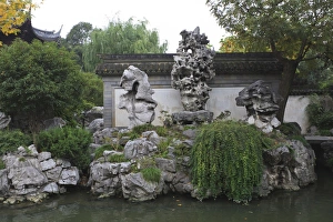 Old Fashioned Prints: The Exquisite Jade Rock, Yu Yuan (Yuyuan) Gardens, Shanghai, China, Asia