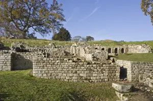 Extensive remains of the bath site which included changing rooms, hot rooms and cold plunge pools, on the edge of what is now the River North Tyne, dating from AD138, Cilurnum (Chesters Roman Fort), Hadrians Wall, UNESCO World Heritage Site, Chollerford, Northumbria National Park, England, United Kingdom, Europe