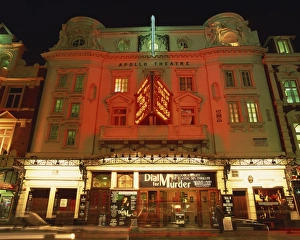 Exterior of the Apollo Theatre illuminated at night, Shaftesbury Avenue
