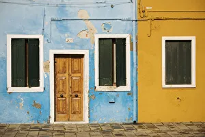 Bright Colour Prints: Exterior facades of colourful buildings, Burano, Venice, UNESCO World Heritage Site