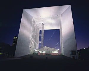 La Defense Prints: Exterior of La Grande Arche illuminated at night, La Defense, Paris, France, Europe