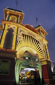 Local Famous Place Prints: Exterior of Luna Park entrance illuminated at twilight, St. Kilda, Melbourne