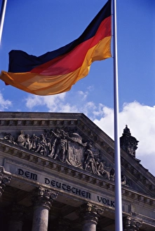 Reichstag Prints: Exterior of the Reichstag Building and flag