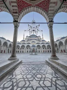 Minarets Prints: Exterior of Sultanahmet Camii (Blue Mosque) at sunrise