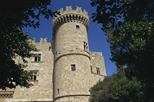 Rhode Prints: Exterior of the tower on the Castle of the Knights in Rhodes Old Town