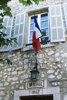 Hanging Prints: Exterior detail of the town hall and French flag, Ventabren, Provence, France, Europe