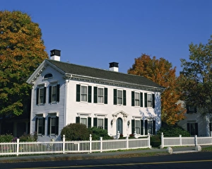 Vermont Prints: Exterior of a traditional large white house at Woodstock