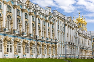 Exterior view of the Catherine Palace, Tsarskoe Selo, St. Petersburg, Russia, Europe