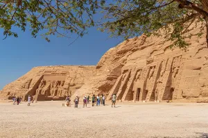 Nubia Prints: Exterior view of massive sculptures at the Temple of Hathor