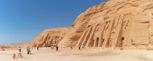 Nubia Prints: Exterior view of massive sculptures at the Temple of Hathor