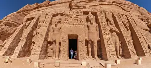 Nubia Prints: Exterior view of massive sculptures at the Temple of Hathor