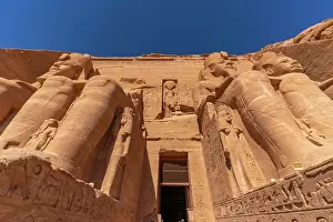 Depiction Prints: Exterior view of relief mural of Ebsambul or Isambul at the Abu Simbel Temple next to Lake Nasser