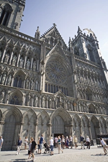 Exterior of the west front, with seagull flying over, Nidaros Cathedral Exterior of the west front, with seagull flying over, Nidaros Cathedral